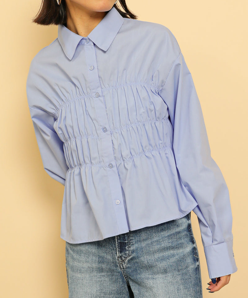 シャーリング ビスチェデザイン ショート ブラウス