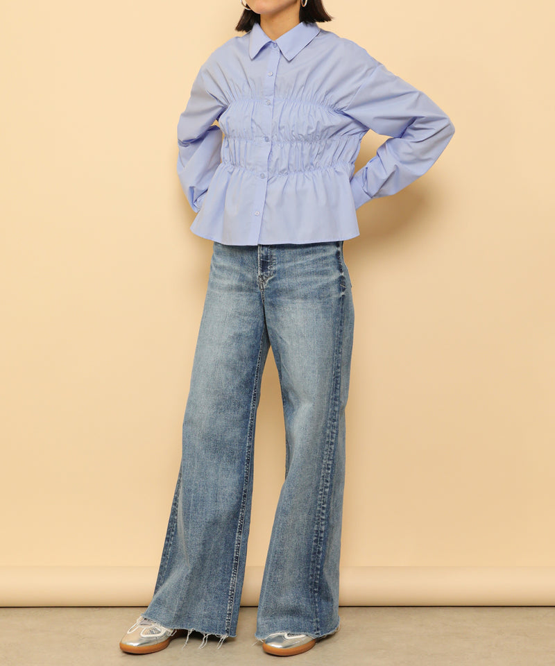 シャーリング ビスチェデザイン ショート ブラウス