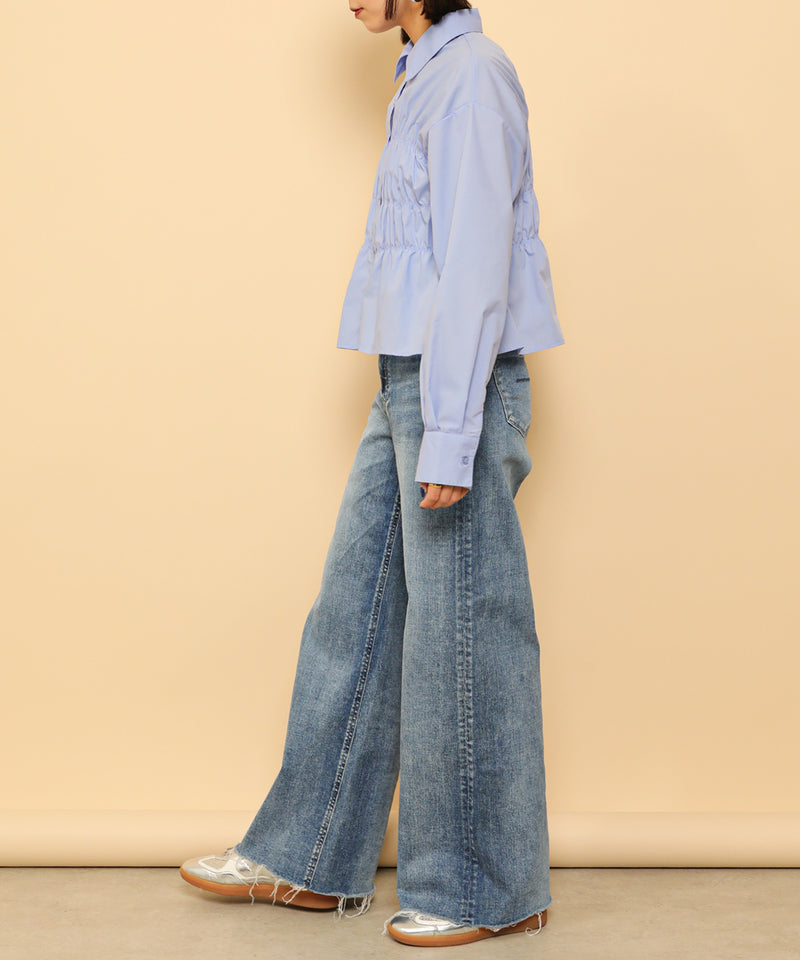 シャーリング ビスチェデザイン ショート ブラウス