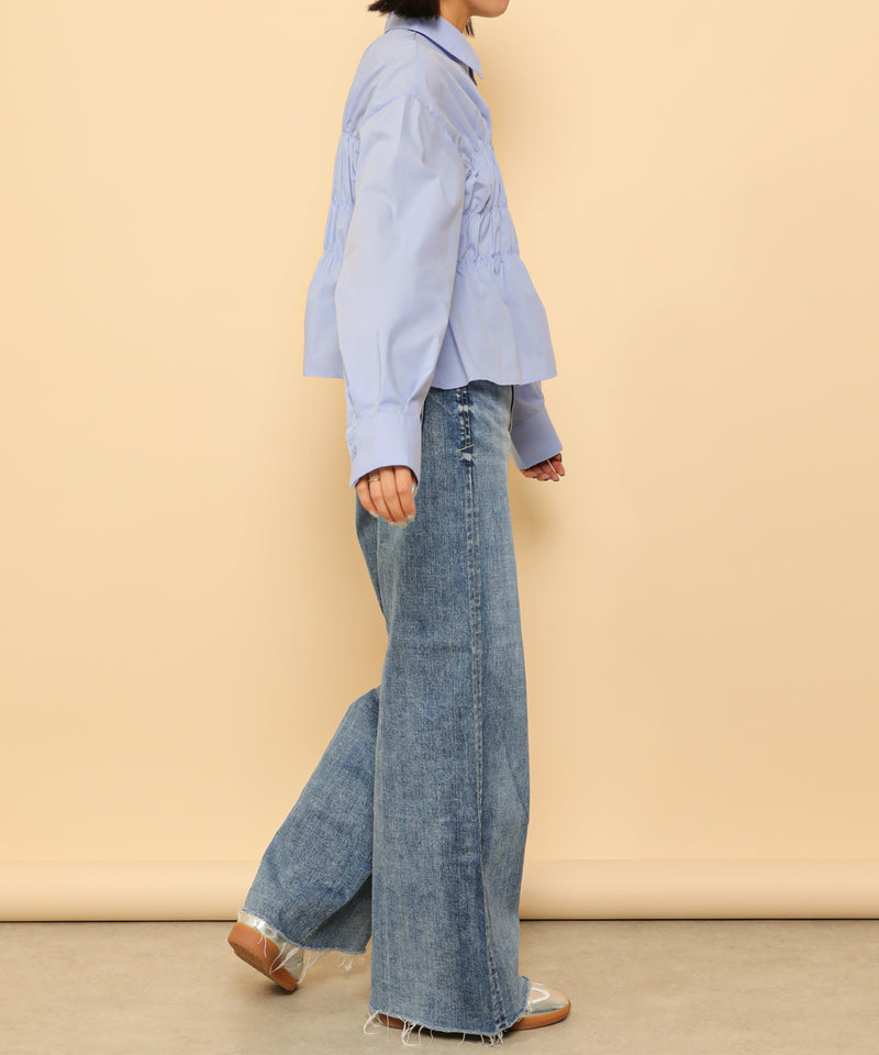 シャーリング ビスチェデザイン ショート ブラウス