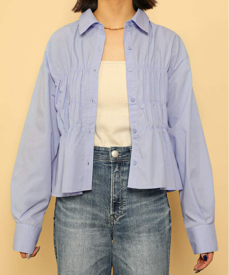 シャーリング ビスチェデザイン ショート ブラウス