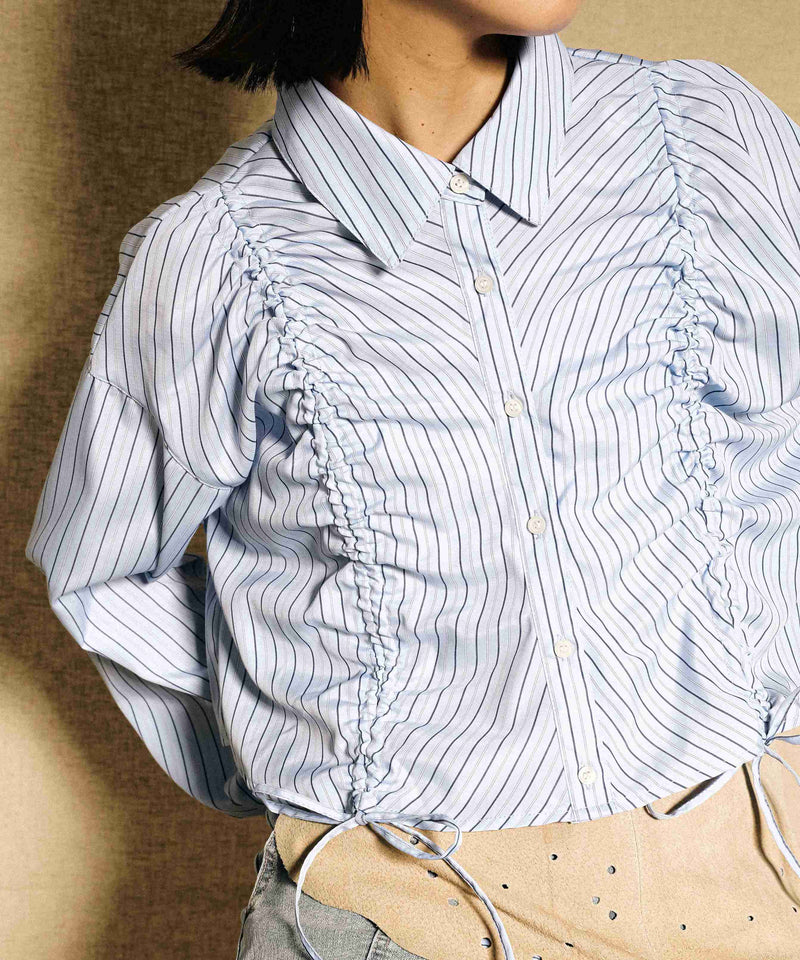 フロントシャーリング リボン ショート シャツブラウス