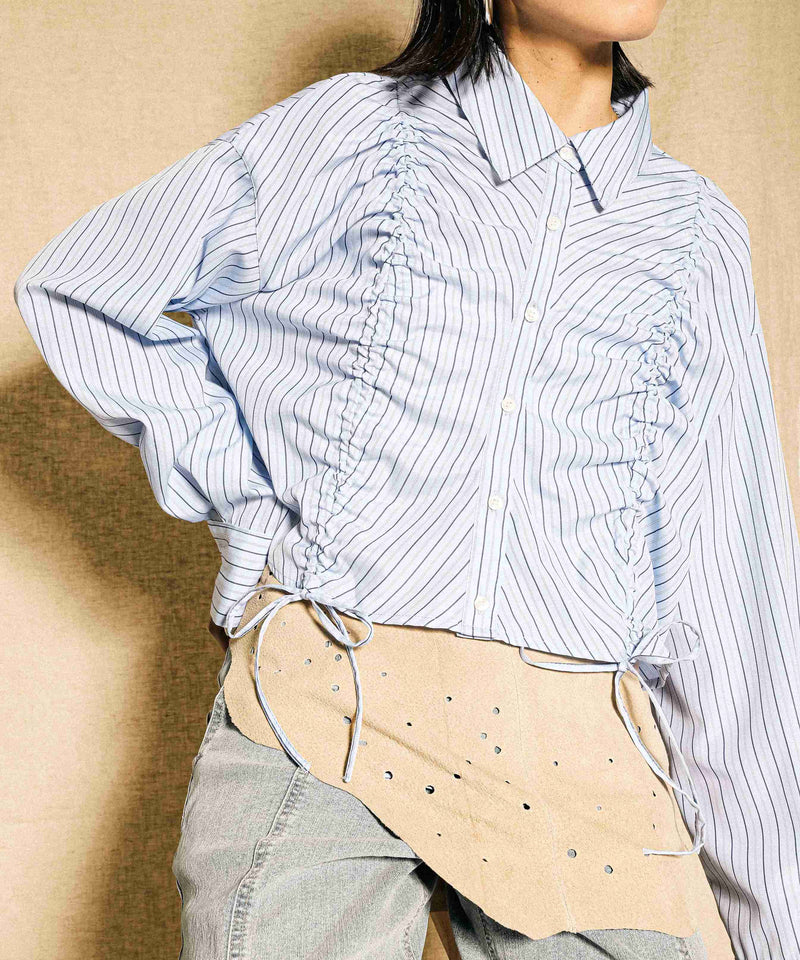 フロントシャーリング リボン ショート シャツブラウス