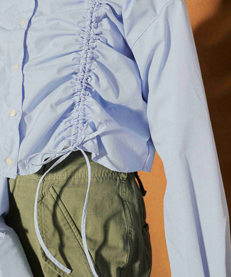 フロントシャーリング リボン ショート シャツブラウス