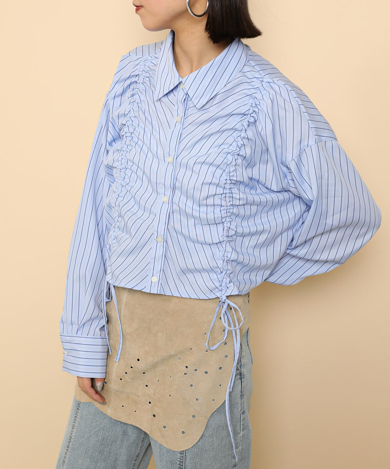 フロントシャーリング リボン ショート シャツブラウス