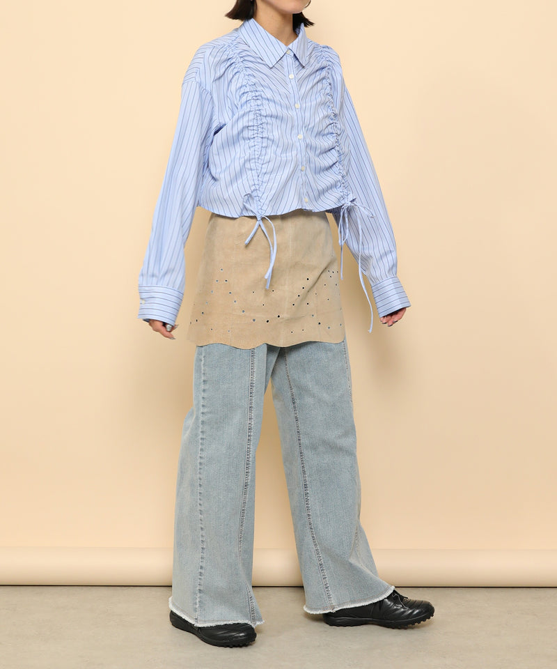 フロントシャーリング リボン ショート シャツブラウス