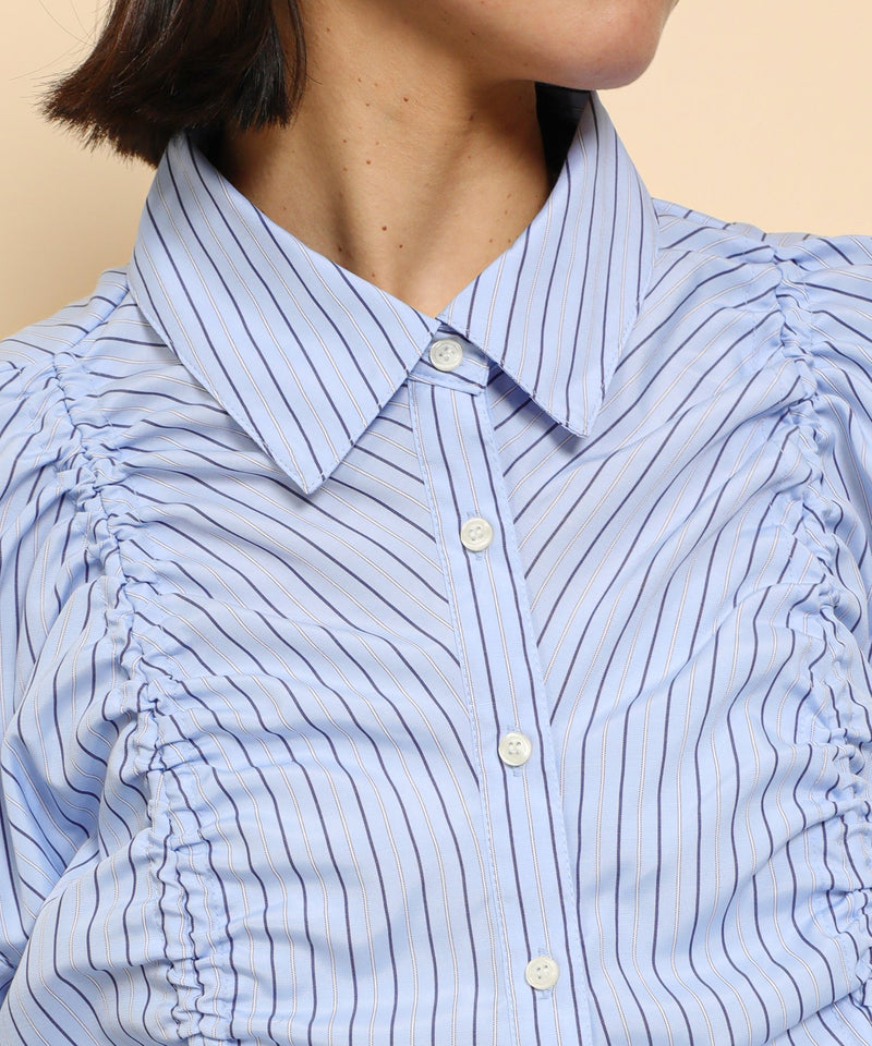 フロントシャーリング リボン ショート シャツブラウス