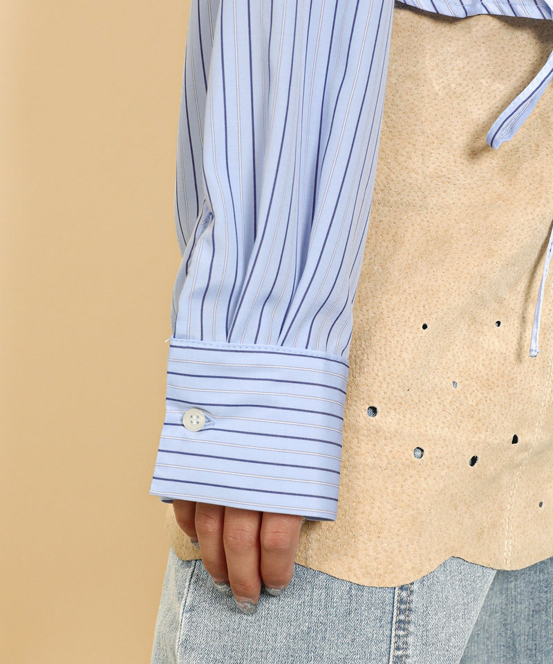 フロントシャーリング リボン ショート シャツブラウス