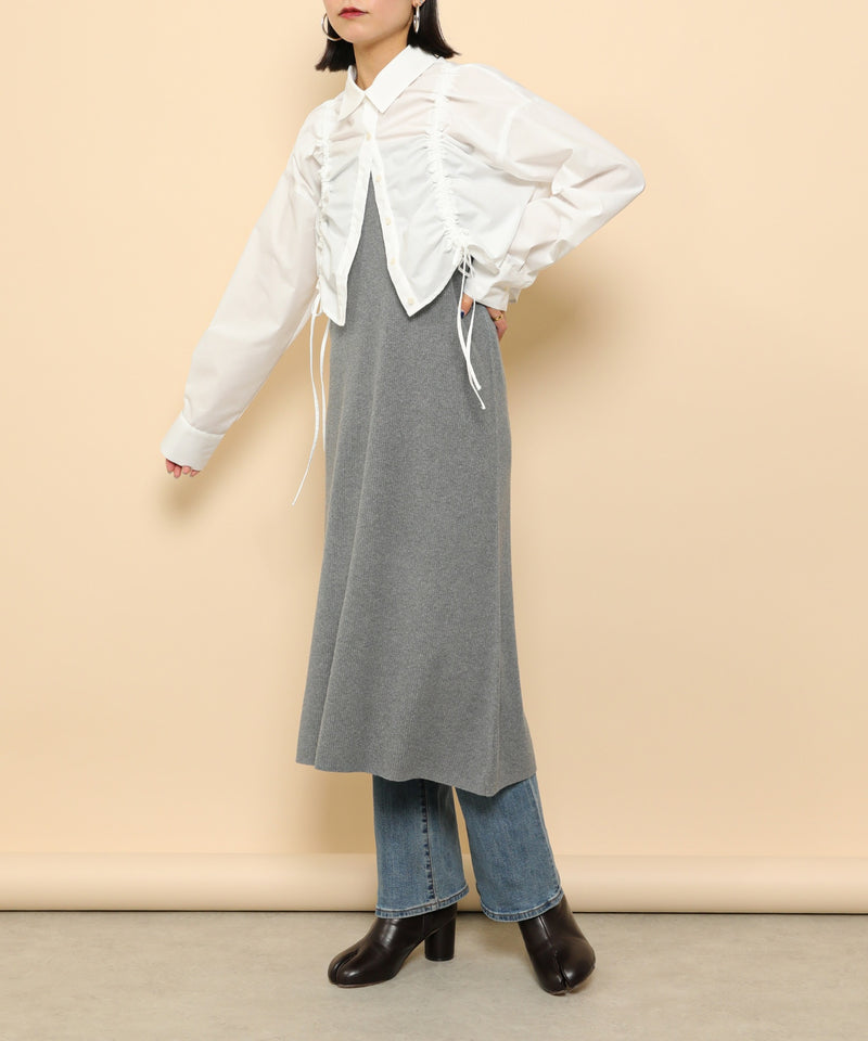 フロントシャーリング リボン ショート シャツブラウス