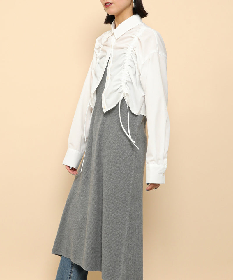 フロントシャーリング リボン ショート シャツブラウス