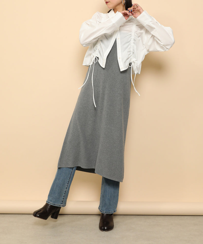 フロントシャーリング リボン ショート シャツブラウス