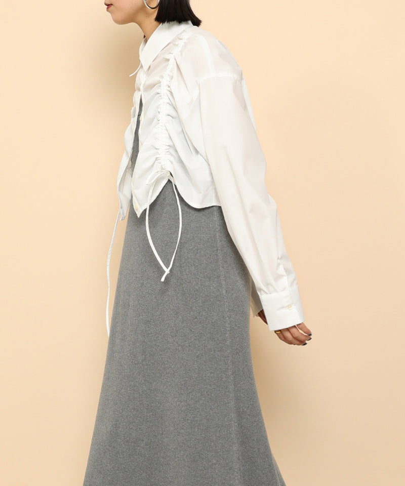 フロントシャーリング リボン ショート シャツブラウス