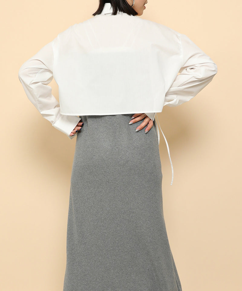 フロントシャーリング リボン ショート シャツブラウス