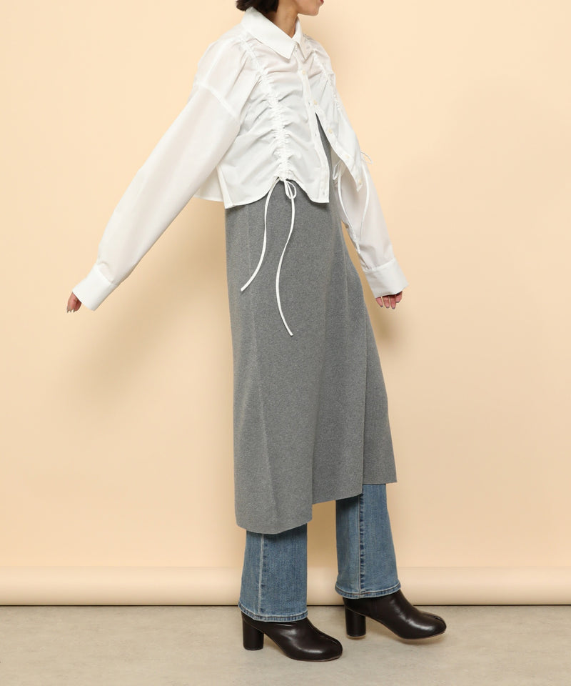 フロントシャーリング リボン ショート シャツブラウス