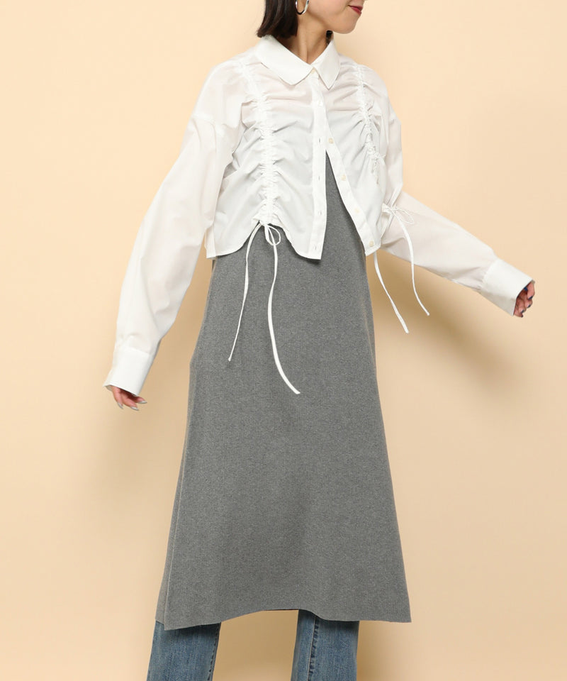 フロントシャーリング リボン ショート シャツブラウス