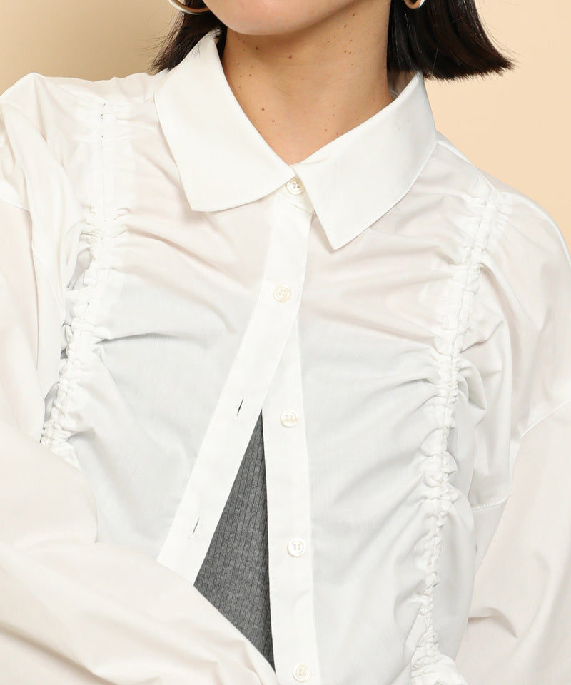 フロントシャーリング リボン ショート シャツブラウス