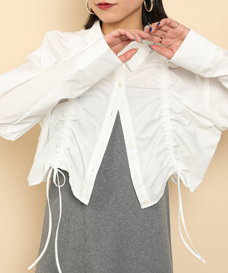 フロントシャーリング リボン ショート シャツブラウス