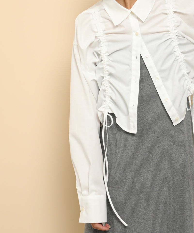 フロントシャーリング リボン ショート シャツブラウス