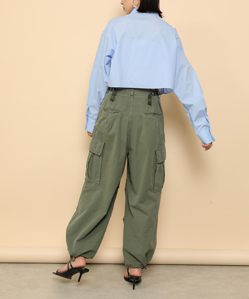 フロントシャーリング リボン ショート シャツブラウス