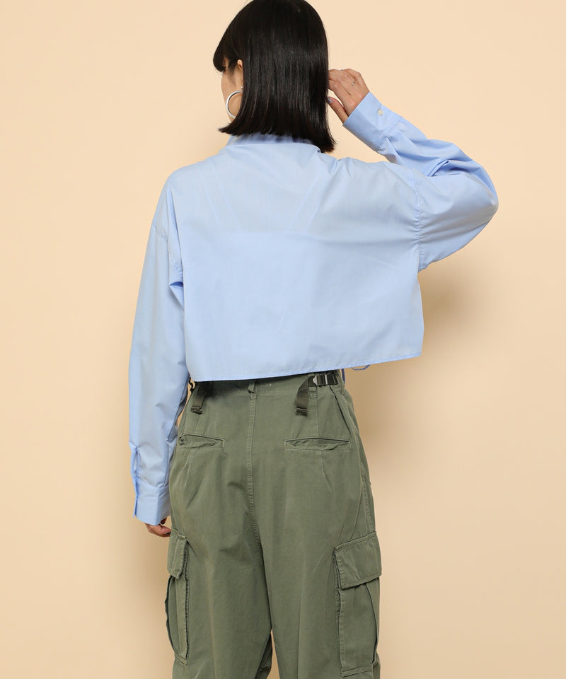 フロントシャーリング リボン ショート シャツブラウス