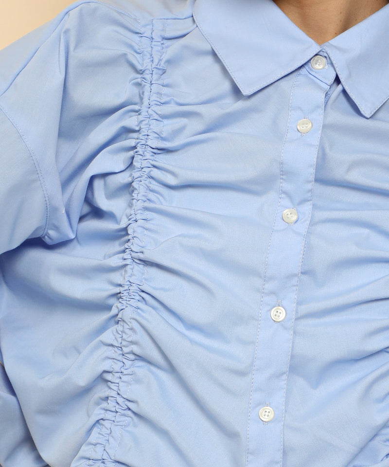 フロントシャーリング リボン ショート シャツブラウス