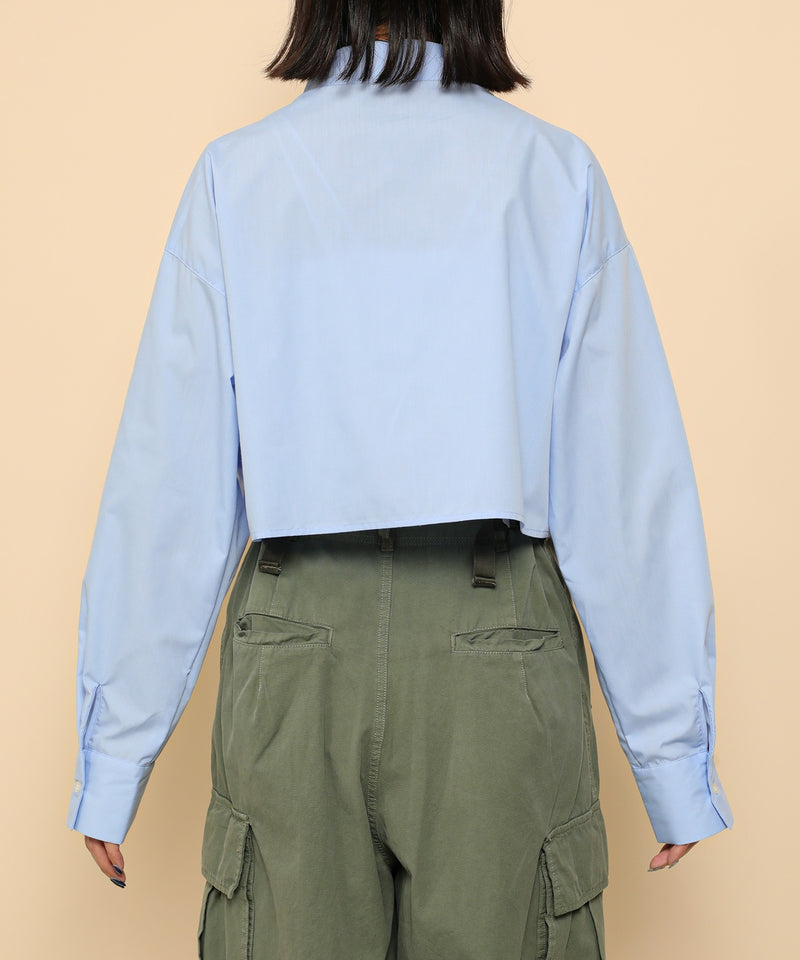 フロントシャーリング リボン ショート シャツブラウス