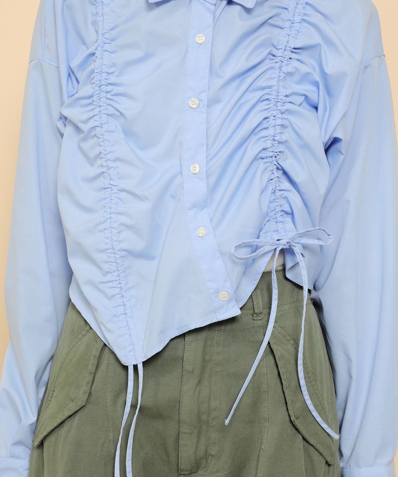 フロントシャーリング リボン ショート シャツブラウス