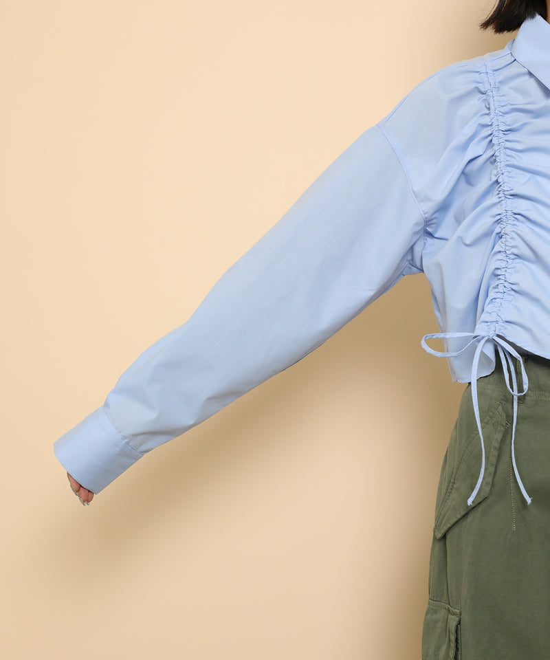 フロントシャーリング リボン ショート シャツブラウス