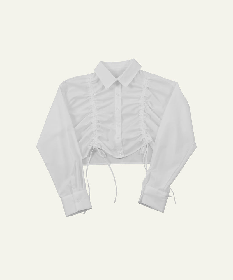 フロントシャーリング リボン ショート シャツブラウス
