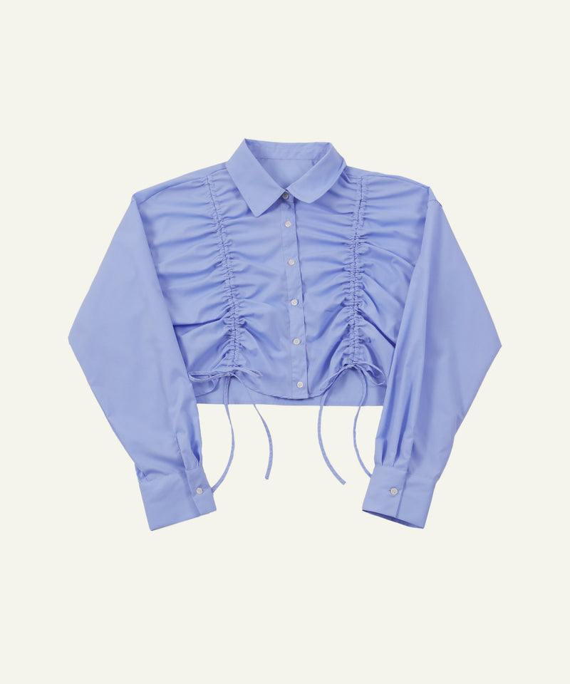 フロントシャーリング リボン ショート シャツブラウス