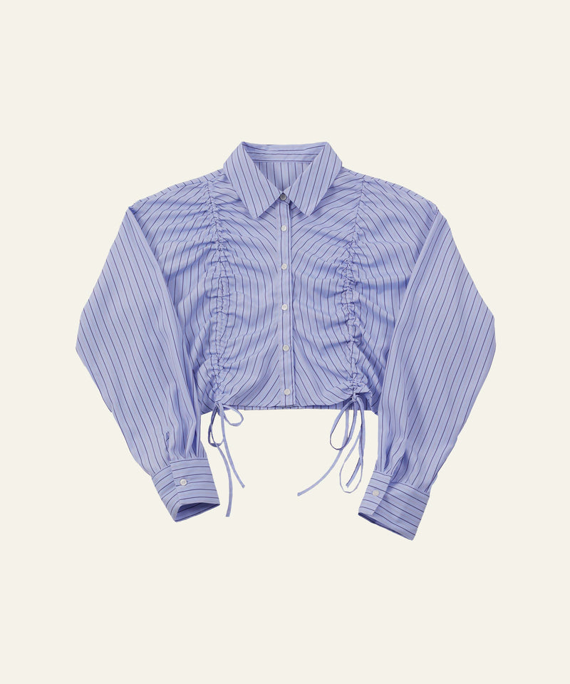 フロントシャーリング リボン ショート シャツブラウス