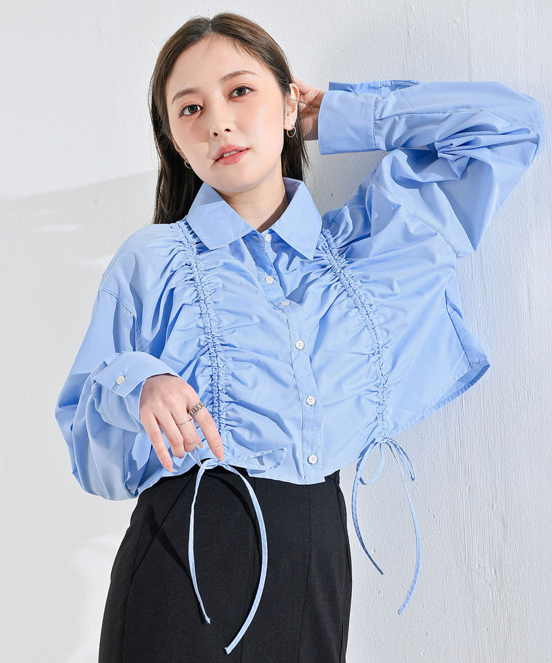 フロントシャーリング リボン ショート シャツ