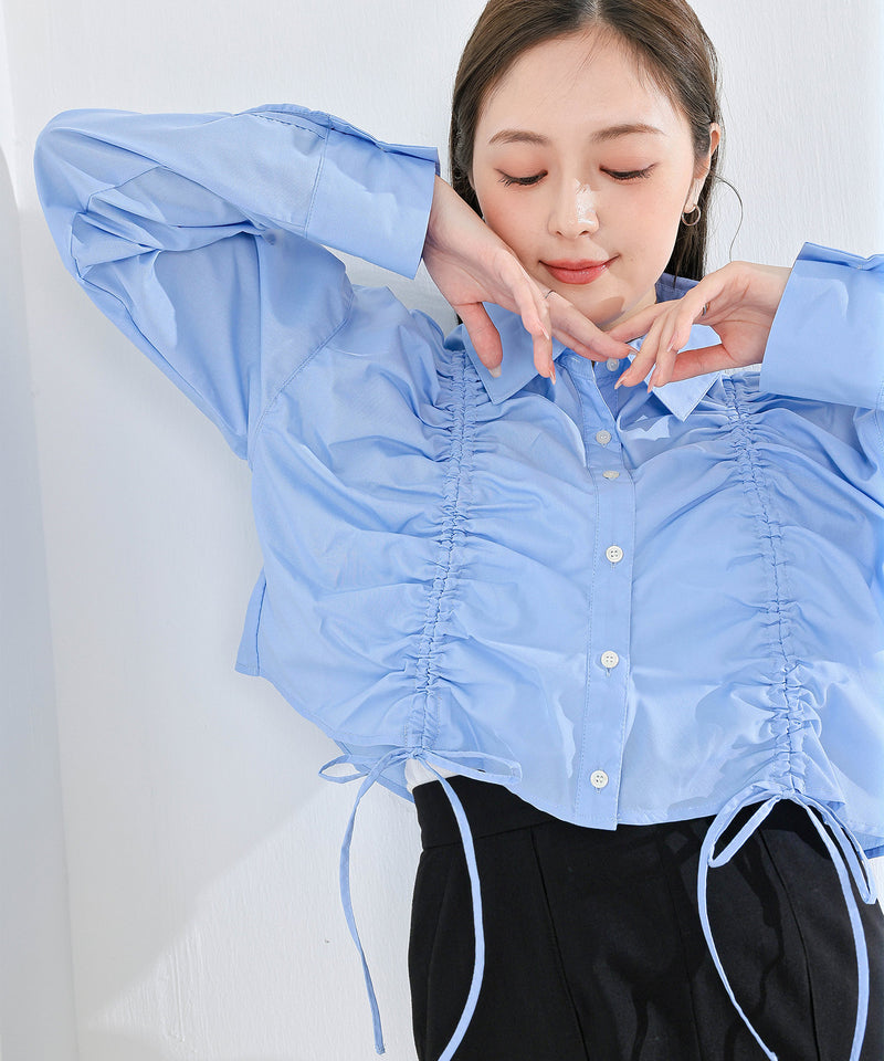 フロントシャーリング リボン ショート シャツ