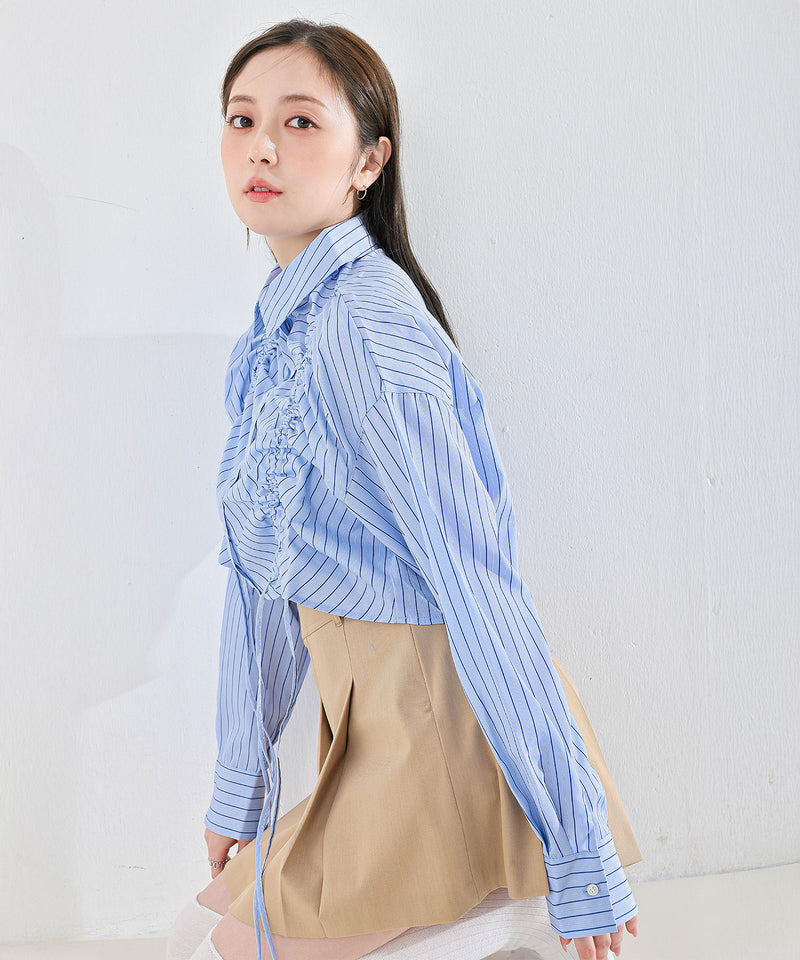 フロントシャーリング リボン ショート シャツ