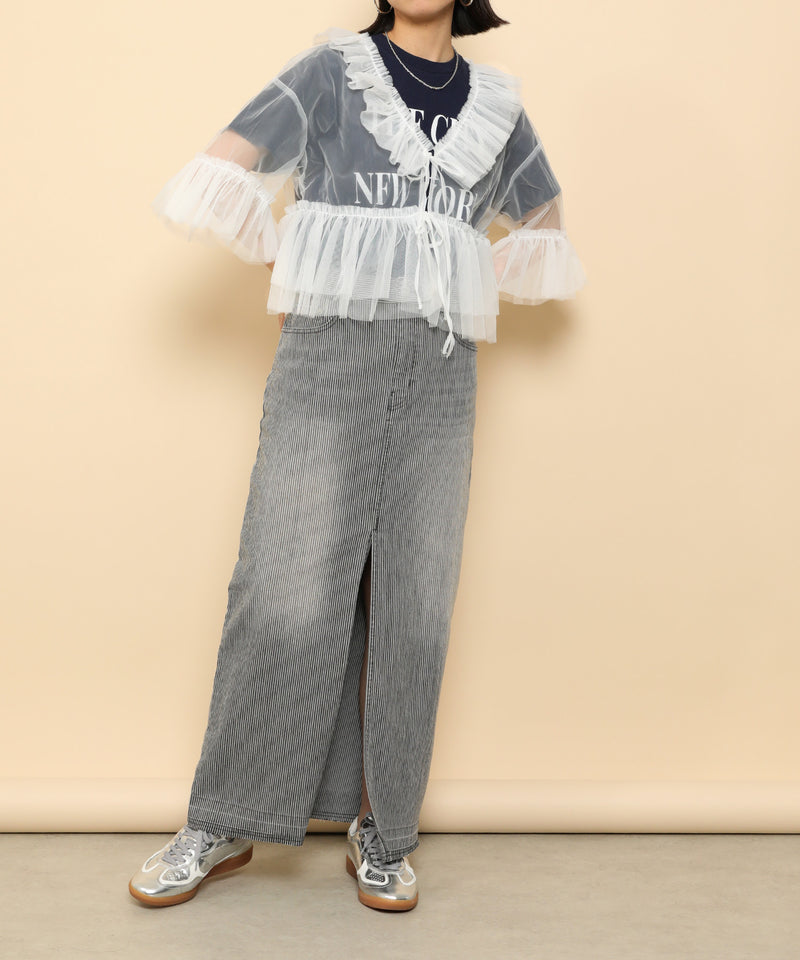 チュール フリル リボン ブラウス