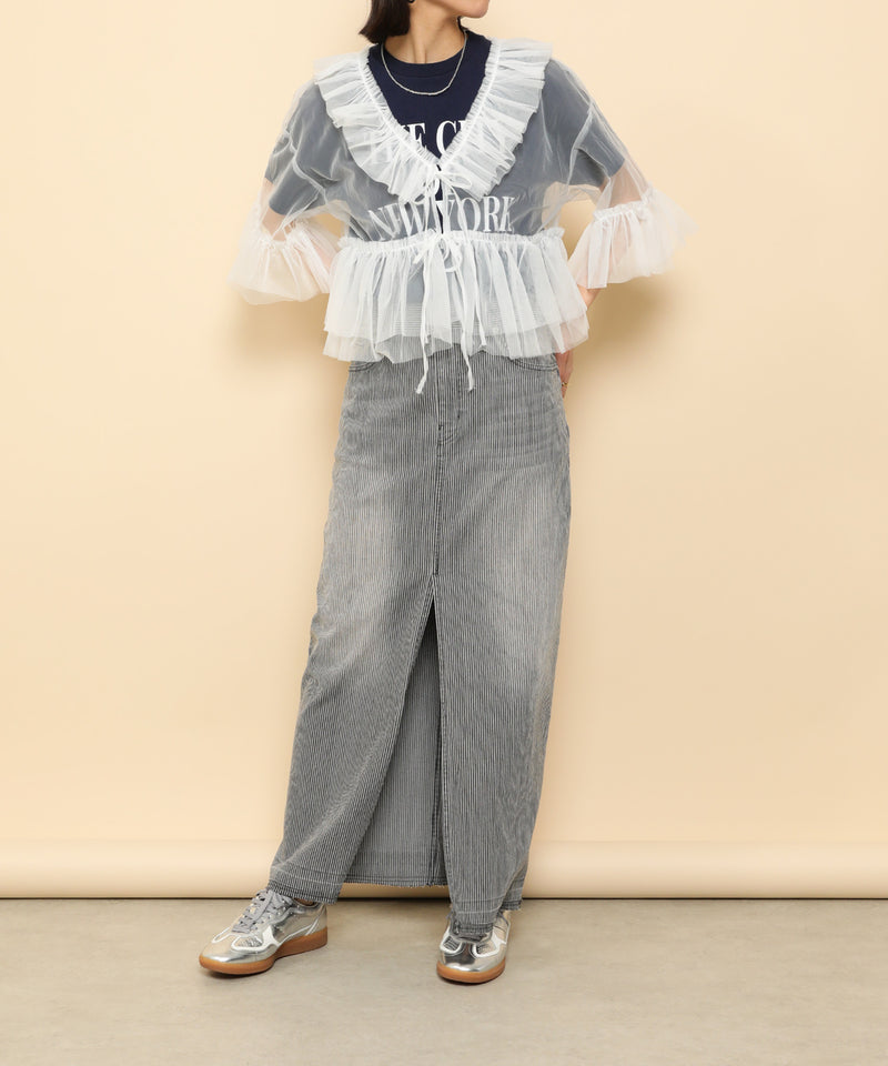 チュール フリル リボン ブラウス