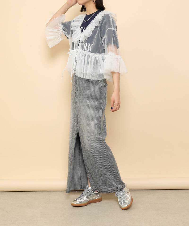 チュール フリル リボン ブラウス