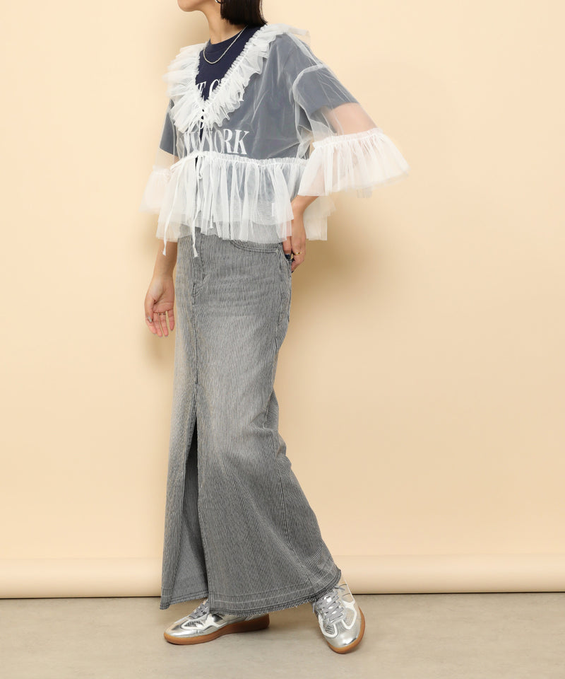 チュール フリル リボン ブラウス