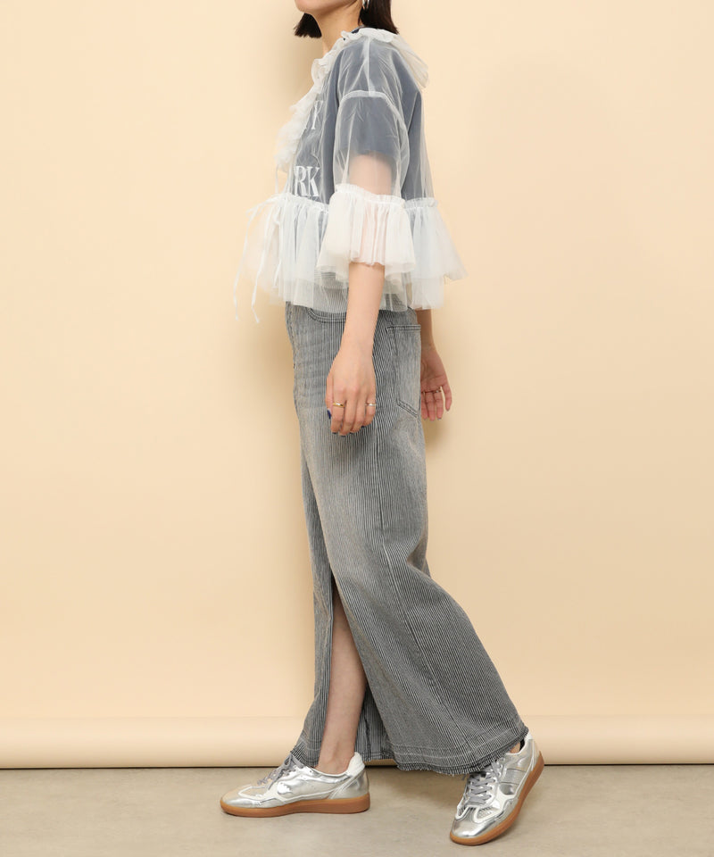 チュール フリル リボン ブラウス