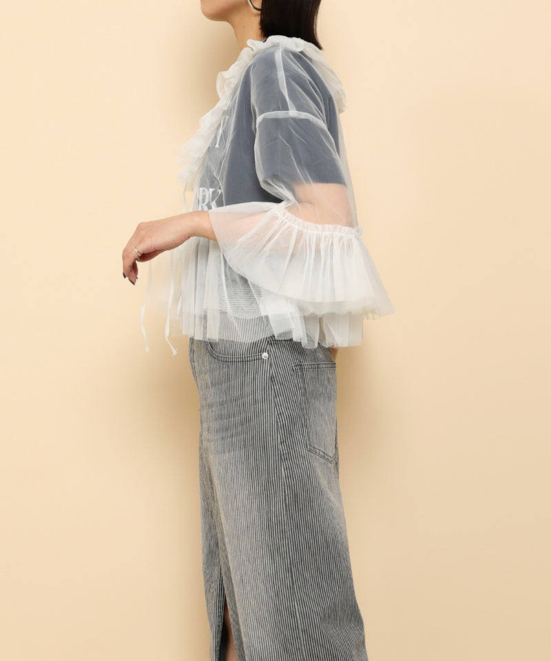 チュール フリル リボン ブラウス