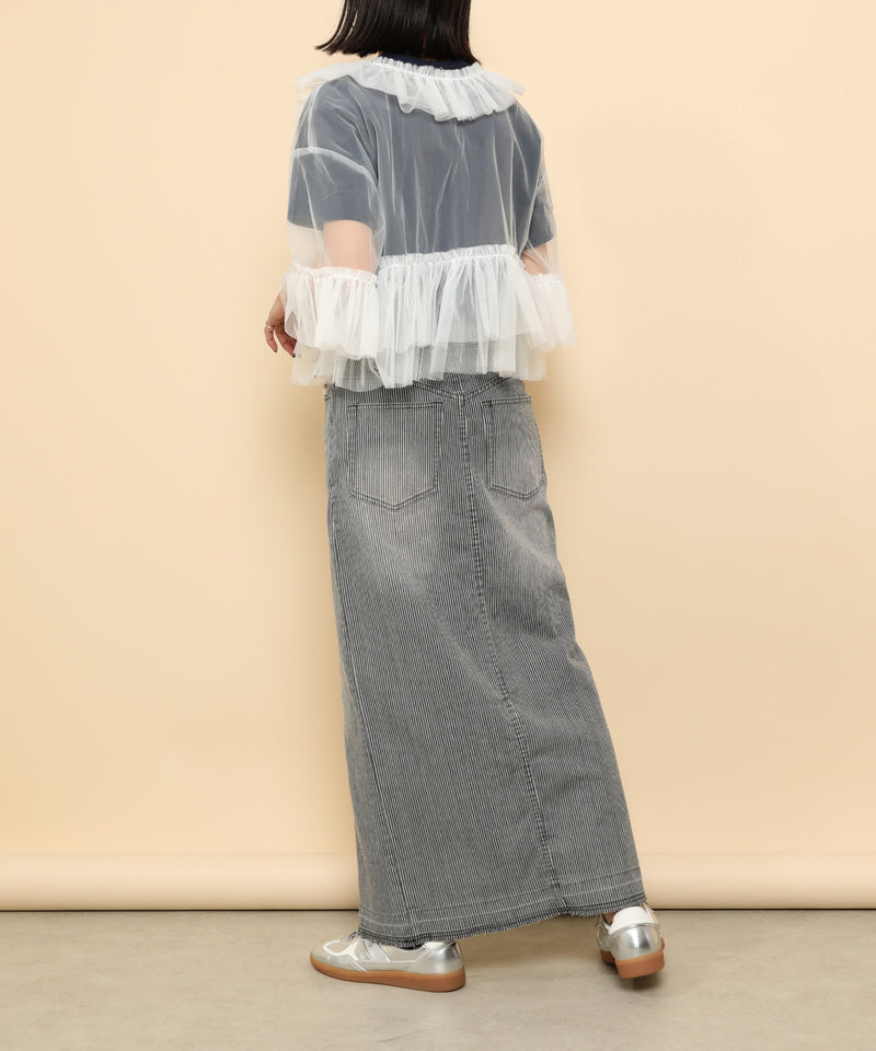 チュール フリル リボン ブラウス