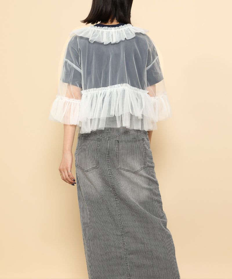 チュール フリル リボン ブラウス