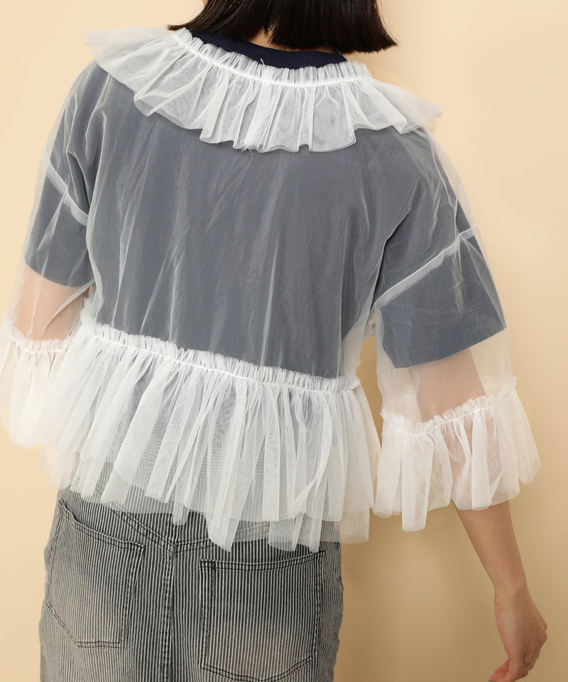 チュール フリル リボン ブラウス