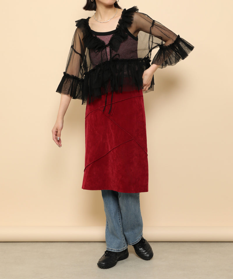 チュール フリル リボン ブラウス