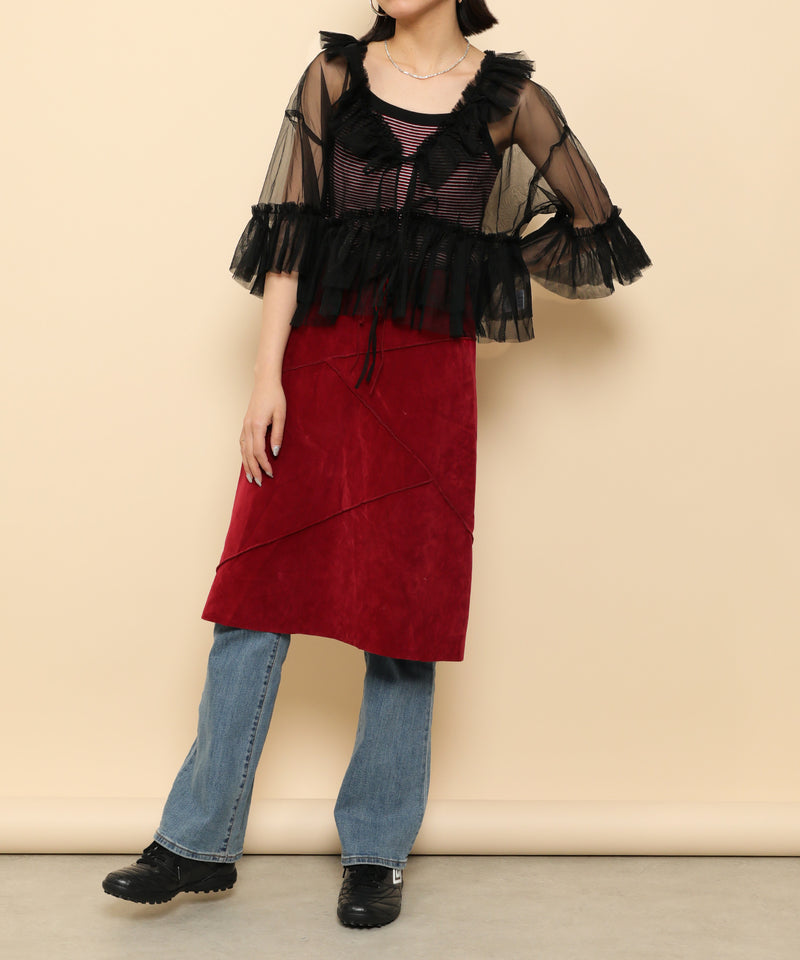 チュール フリル リボン ブラウス