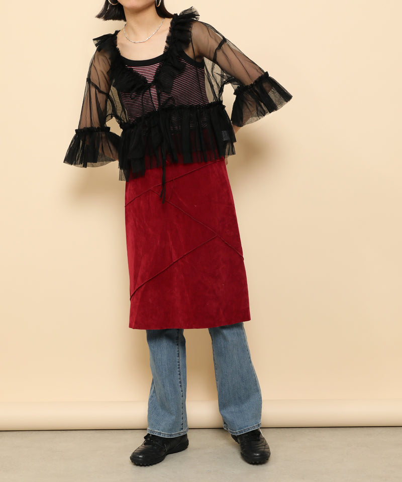 チュール フリル リボン ブラウス