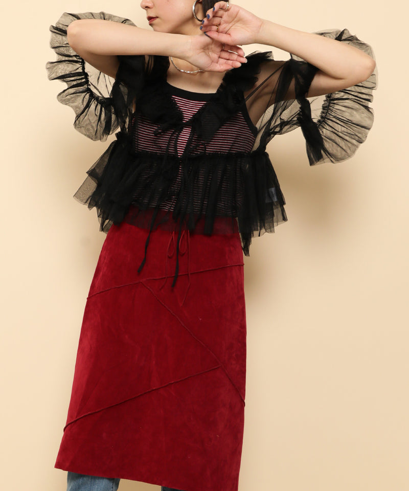 チュール フリル リボン ブラウス