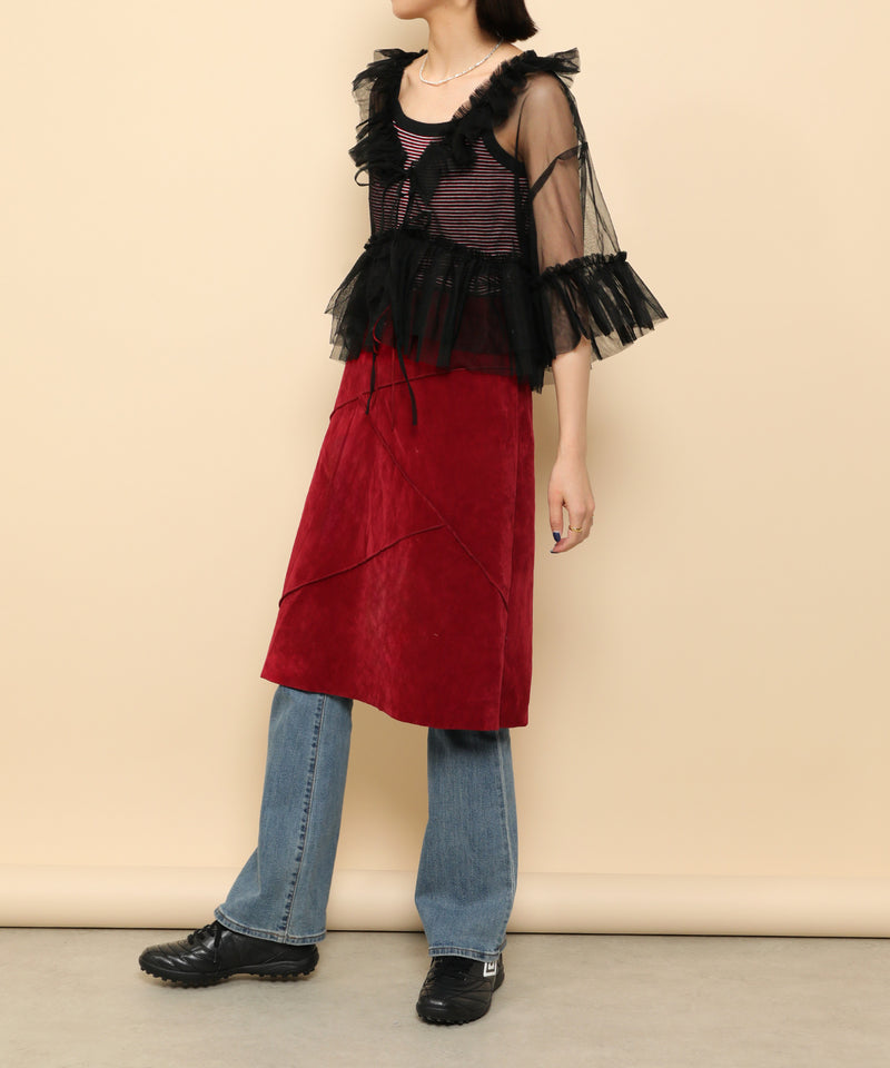 チュール フリル リボン ブラウス