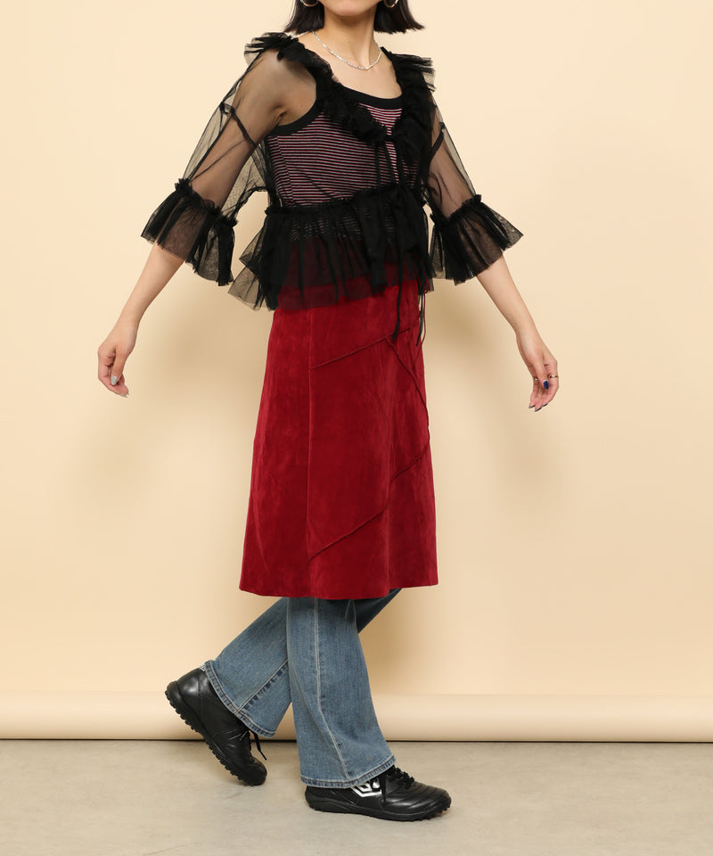 チュール フリル リボン ブラウス