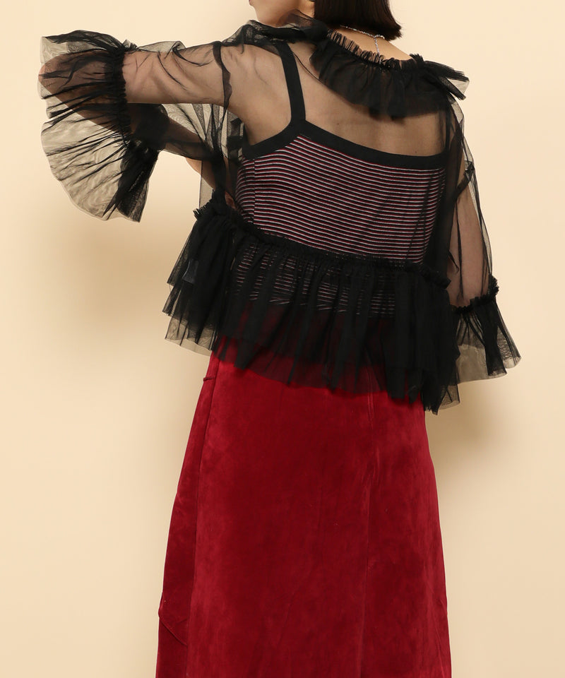 チュール フリル リボン ブラウス